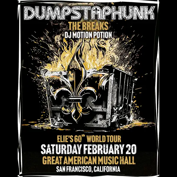 Flyer for Elie's 60th World Tour featuring Dumpstaphunk