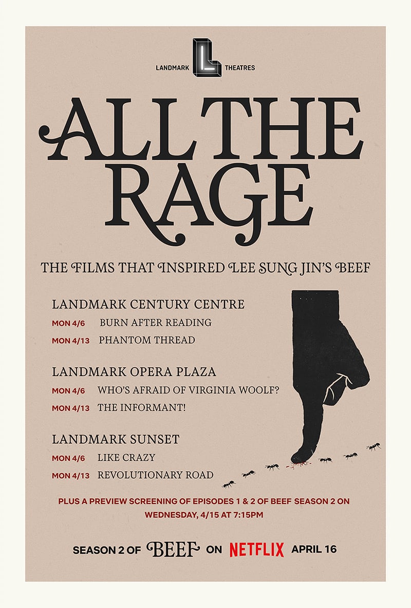 Poster for All the Rage: Lee Sung Jin’s Favorite Beefs "A SELECTION OF FILMS THAT INSPIRED BEEF SEASON 2"